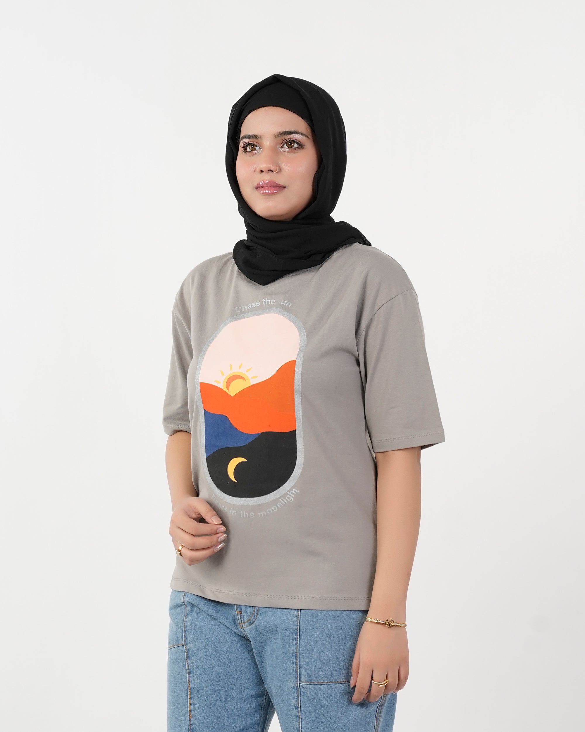 Eminent Women's Half Sleeves Printed T-Shirt - Frost Grey, Women T-Shirts & Tops, Eminent, Chase Value