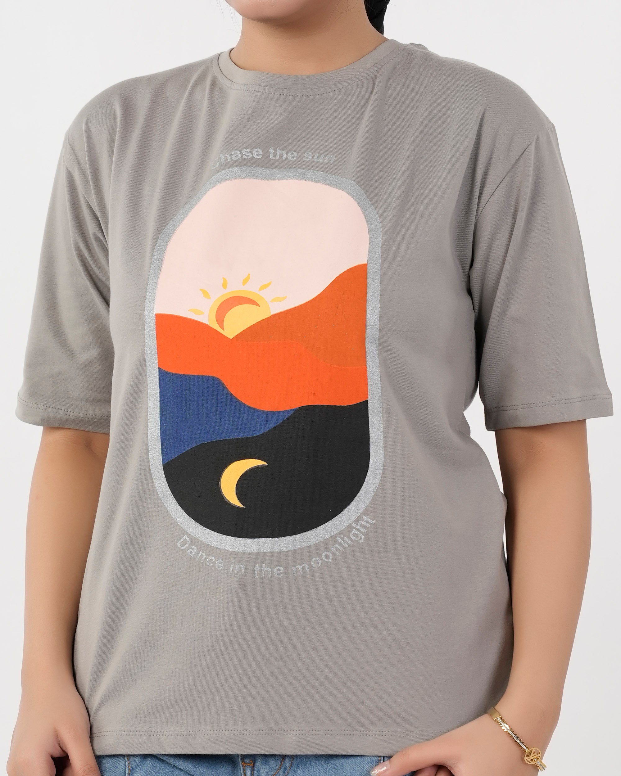 Eminent Women's Half Sleeves Printed T-Shirt - Frost Grey, Women T-Shirts & Tops, Eminent, Chase Value