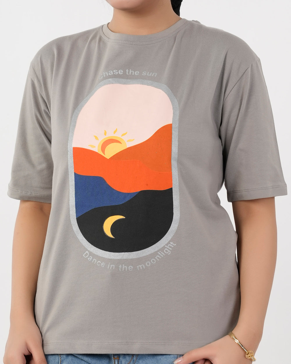 Eminent Women's Half Sleeves Printed T-Shirt - Frost Grey, Women T-Shirts & Tops, Eminent, Chase Value