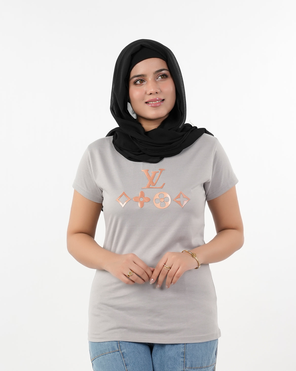 Women's Printed Half Sleeves T-Shirt - Grey, Women T-Shirts & Tops, Chase Value, Chase Value