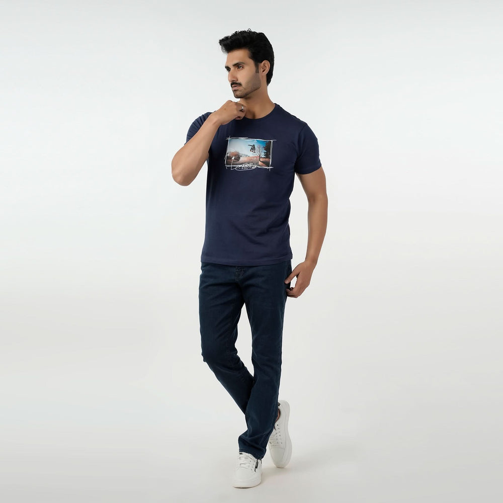 Eminent Men's Round Neck Half Sleeves Printed T-Shirt - Mid Blue, Men's T-Shirts & Polos, Eminent, Chase Value