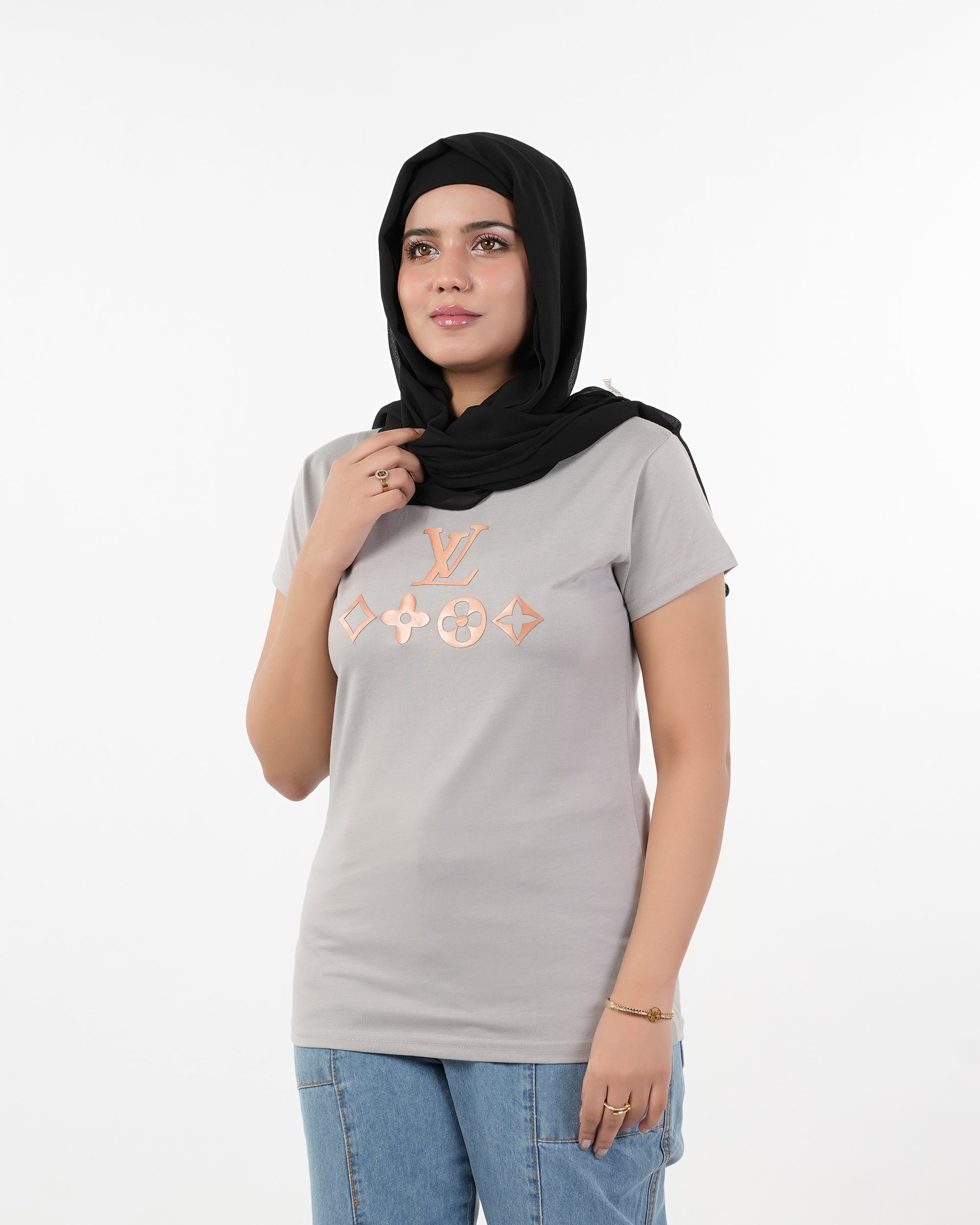 Women's Printed Half Sleeves T-Shirt - Grey, Women T-Shirts & Tops, Chase Value, Chase Value