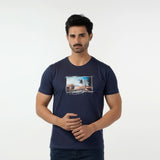 Eminent Men's Round Neck Half Sleeves Printed T-Shirt - Mid Blue, Men's T-Shirts & Polos, Eminent, Chase Value