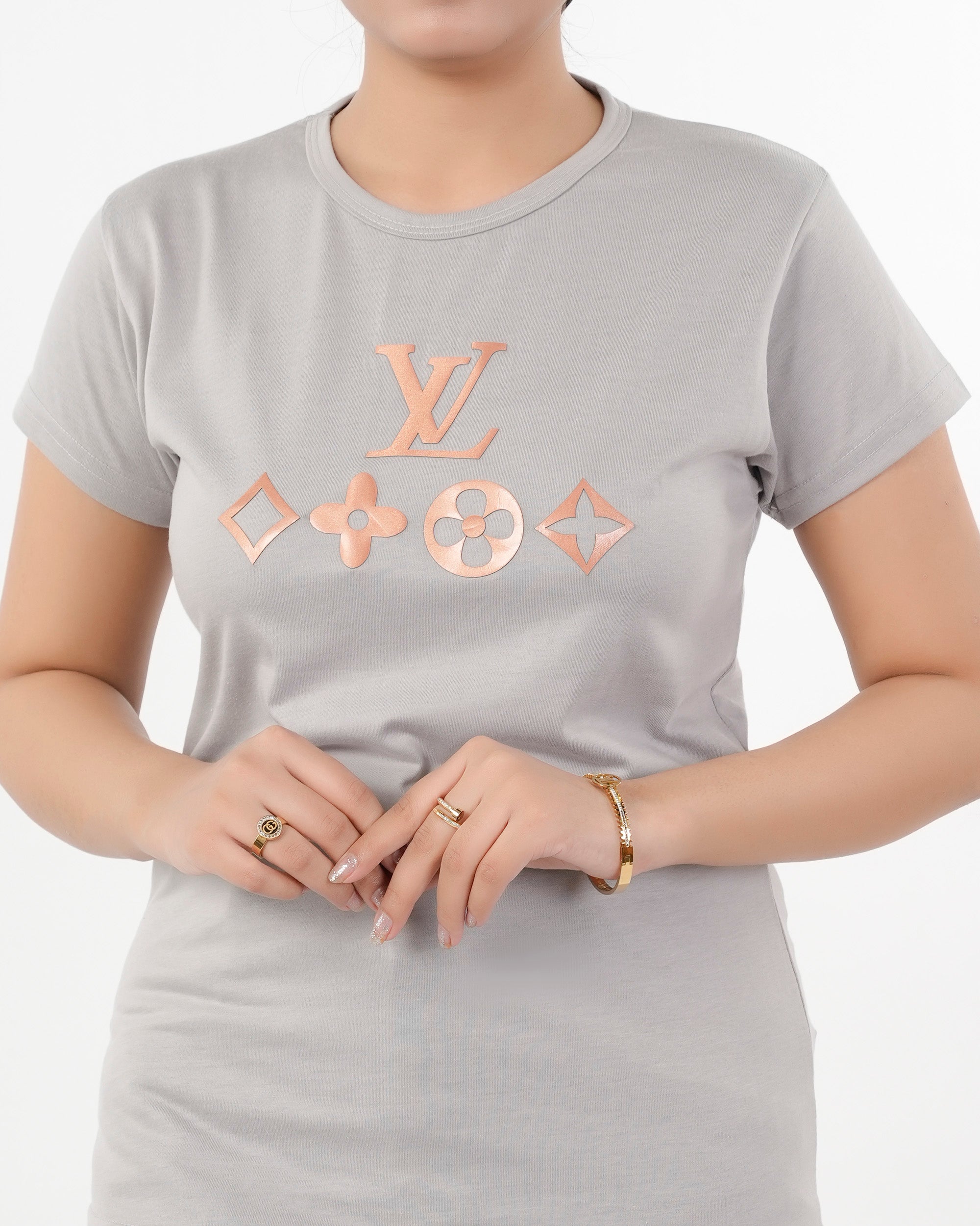 Women's Printed Half Sleeves T-Shirt - Grey, Women T-Shirts & Tops, Chase Value, Chase Value