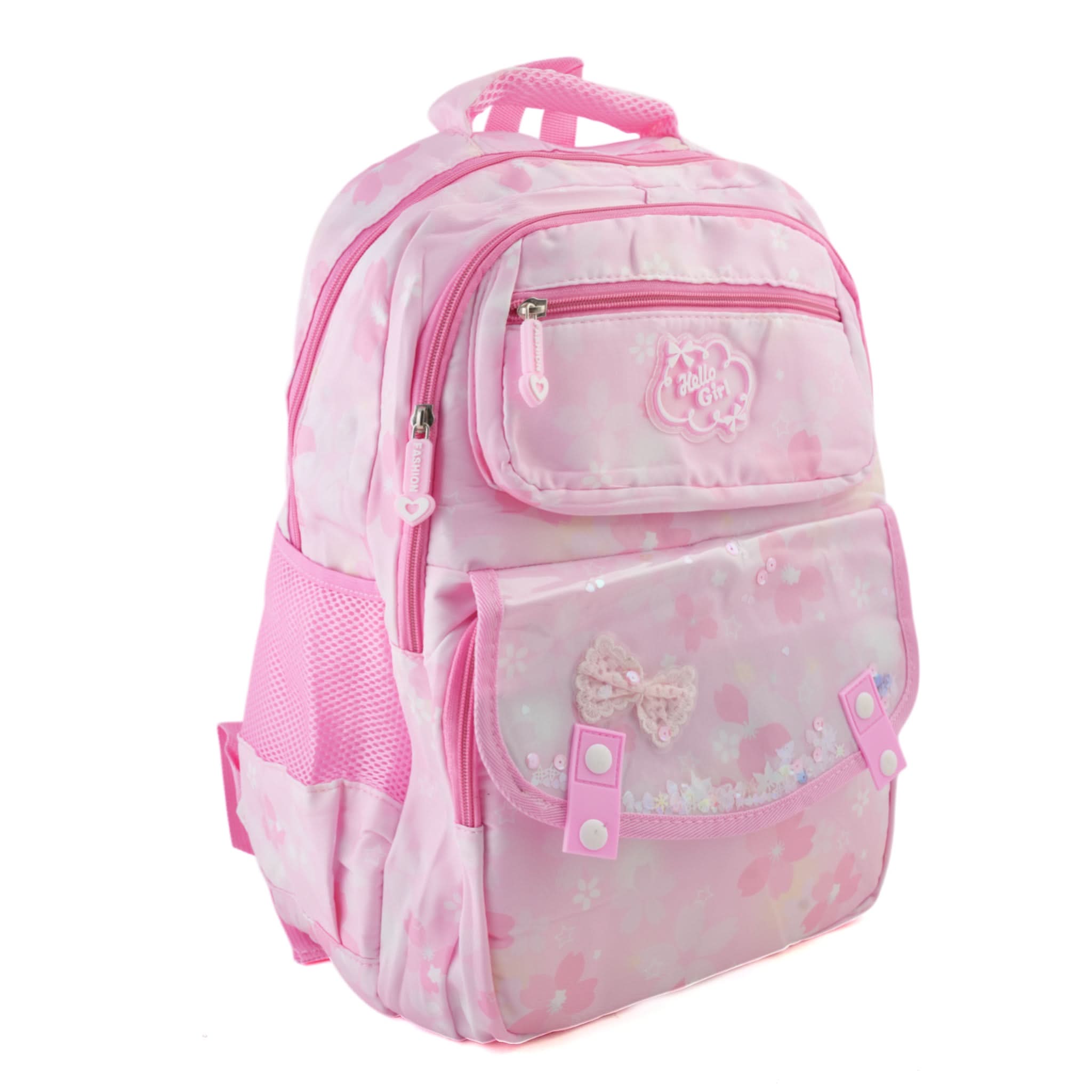 Girls Backpack – Hello Girl Printed Bag for School or Travel - Pink, School Bags, Chase Value, Chase Value