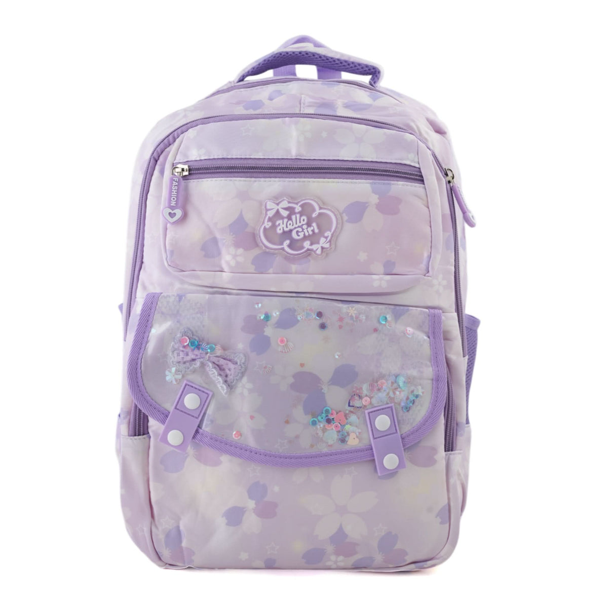 Girls Backpack – Hello Girl Printed Bag for School or Travel - Purple, School Bags, Chase Value, Chase Value