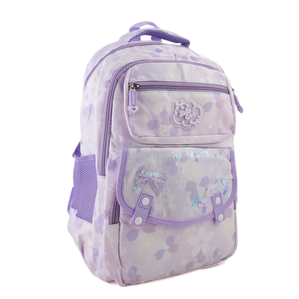 Girls Backpack – Hello Girl Printed Bag for School or Travel - Purple, School Bags, Chase Value, Chase Value