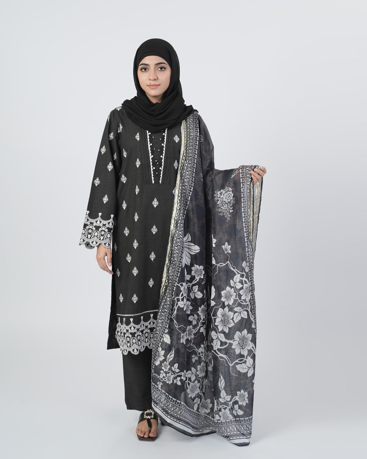 Eminent Women'S Dyed Slub 3Pcs Suit - Black