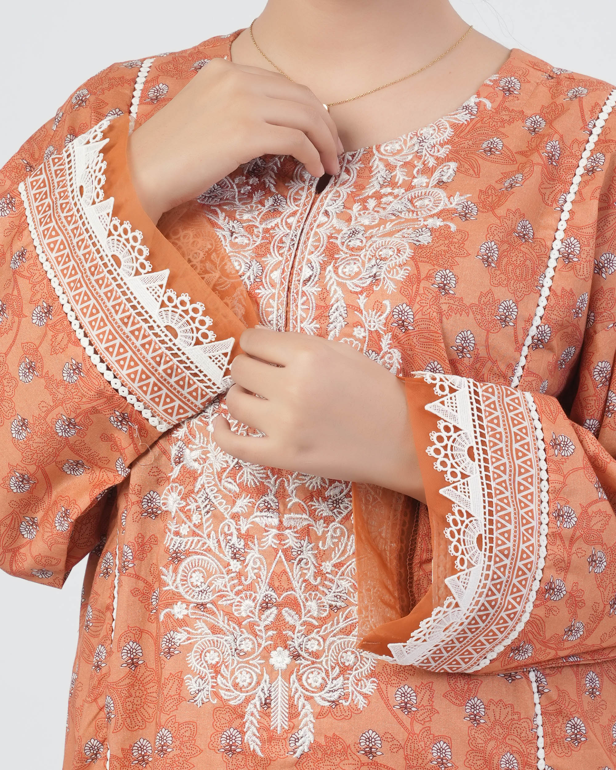 Eminent Women's Embroidered 3Pcs  Stitched Suit - Peach