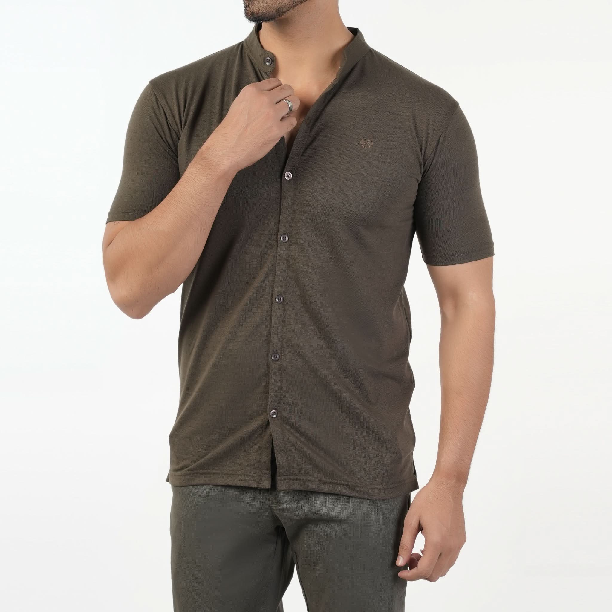 Eminent Men's Half Sleeves Sherwani Collar Front Open T-Shirt - Olive, Men's T-Shirts & Polos, Eminent, Chase Value
