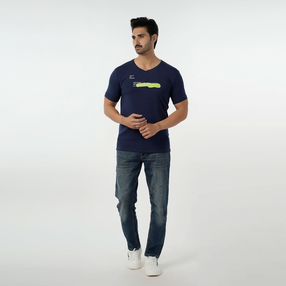 Eminent Men's Round Neck Half Sleeves Printed T-Shirt - Navy Blue, Men's T-Shirts & Polos, Eminent, Chase Value