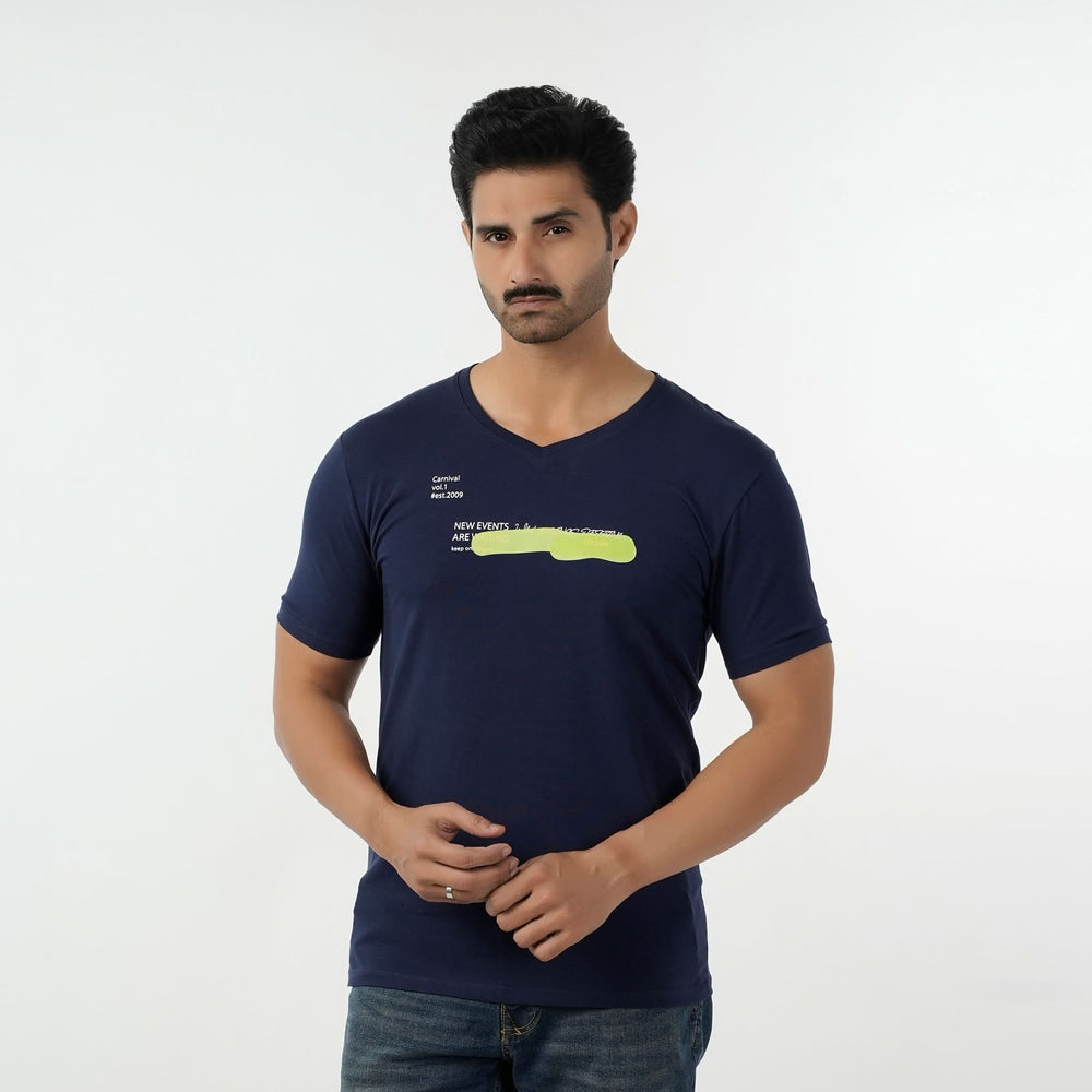 Eminent Men's Round Neck Half Sleeves Printed T-Shirt - Navy Blue, Men's T-Shirts & Polos, Eminent, Chase Value