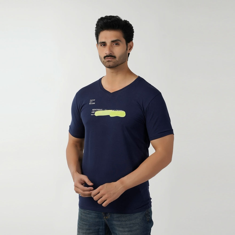 Eminent Men's Round Neck Half Sleeves Printed T-Shirt - Navy Blue, Men's T-Shirts & Polos, Eminent, Chase Value
