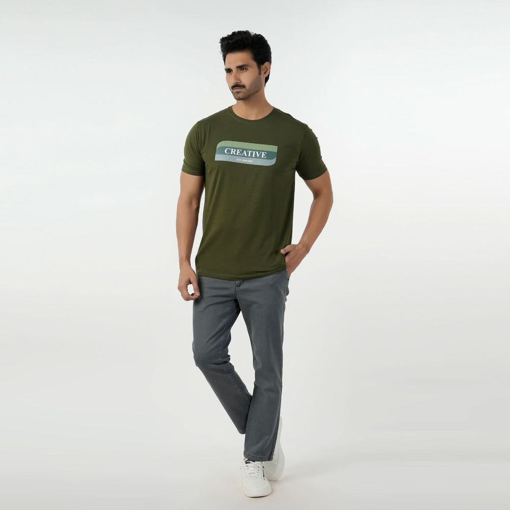 Eminent Men's Round Neck Half Sleeves Printed T-Shirt - Olive Green, Men's T-Shirts & Polos, Eminent, Chase Value
