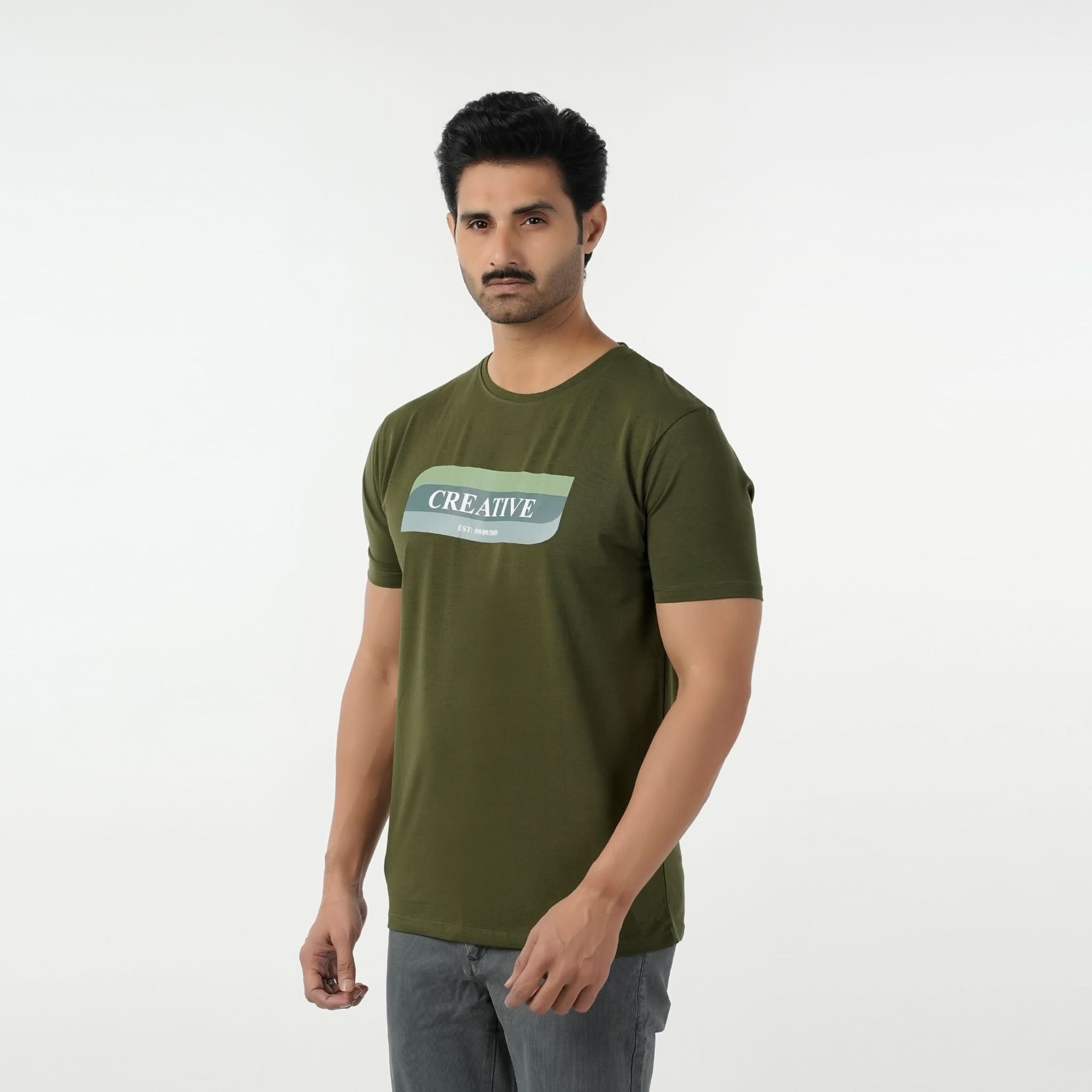Eminent Men's Round Neck Half Sleeves Printed T-Shirt - Olive Green, Men's T-Shirts & Polos, Eminent, Chase Value