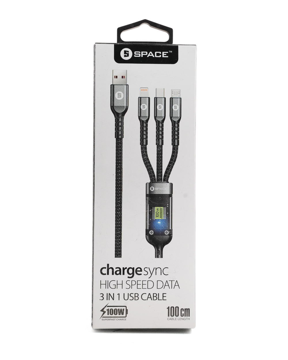 SPACE 3-in-1 Data Cable – 100W, 100cm, USB Cables, Chase Value, Chase Value