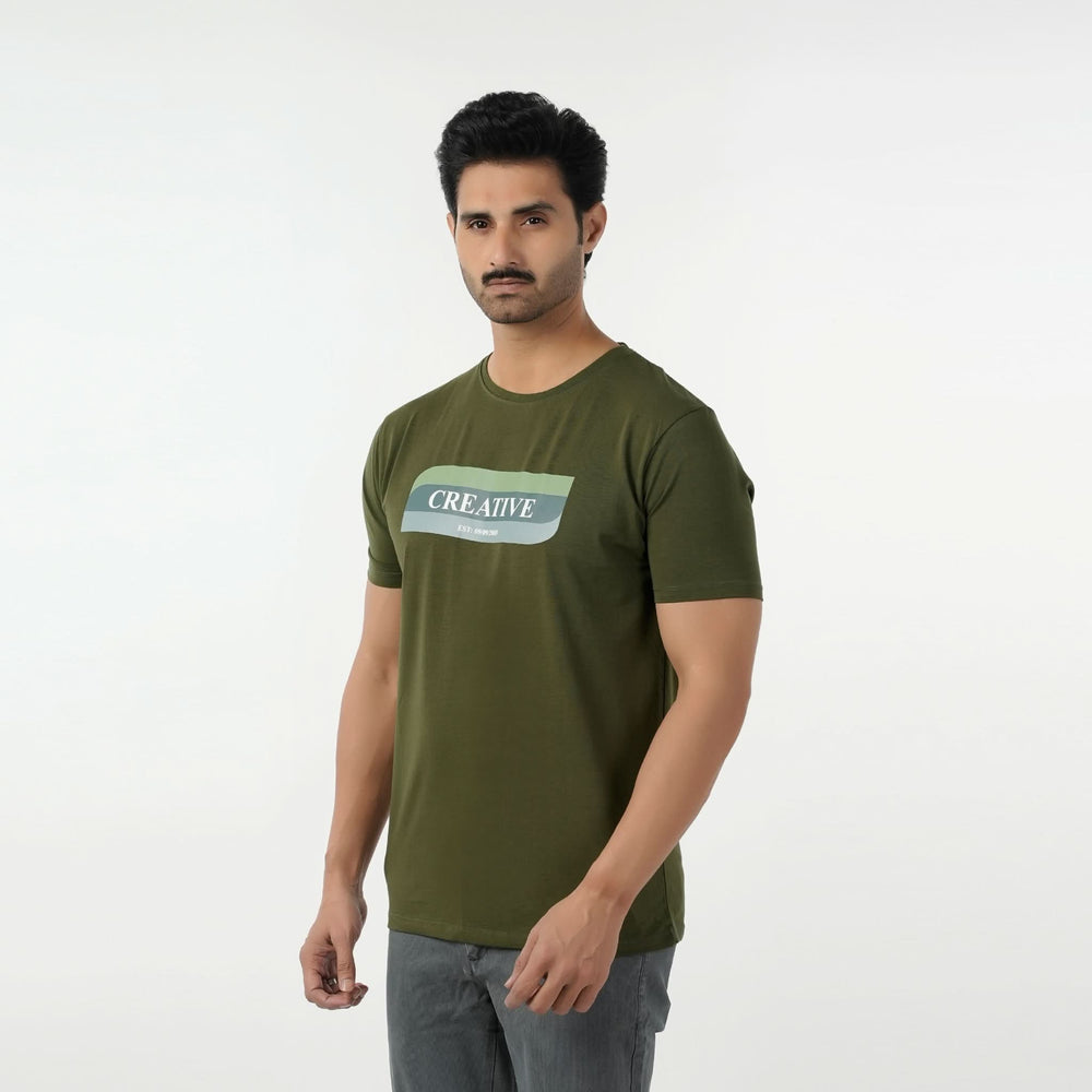 Eminent Men's Round Neck Half Sleeves Printed T-Shirt - Olive Green, Men's T-Shirts & Polos, Eminent, Chase Value