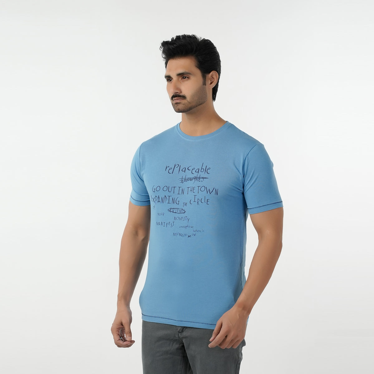 Eminent Men's Round Neck Half Sleeves Printed T-Shirt - Blue, Men's T-Shirts & Polos, Eminent, Chase Value