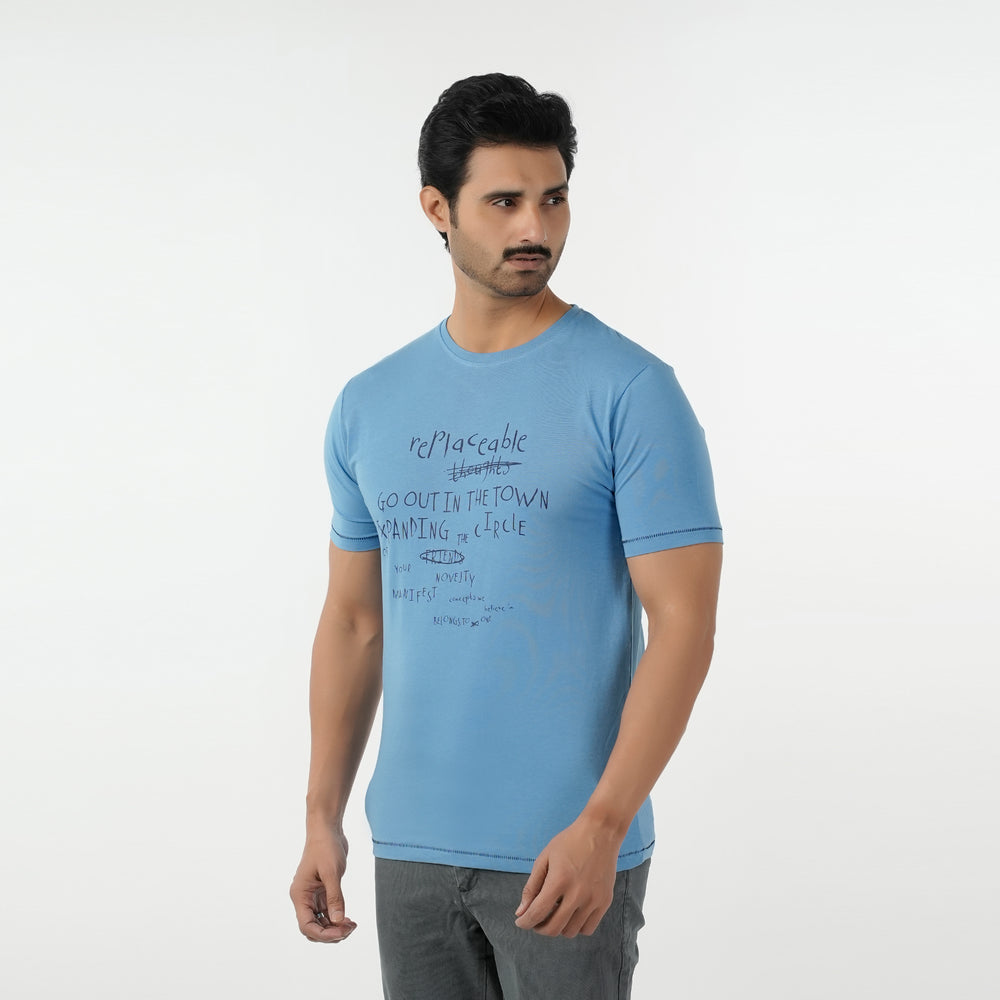 Eminent Men's Round Neck Half Sleeves Printed T-Shirt - Blue, Men's T-Shirts & Polos, Eminent, Chase Value