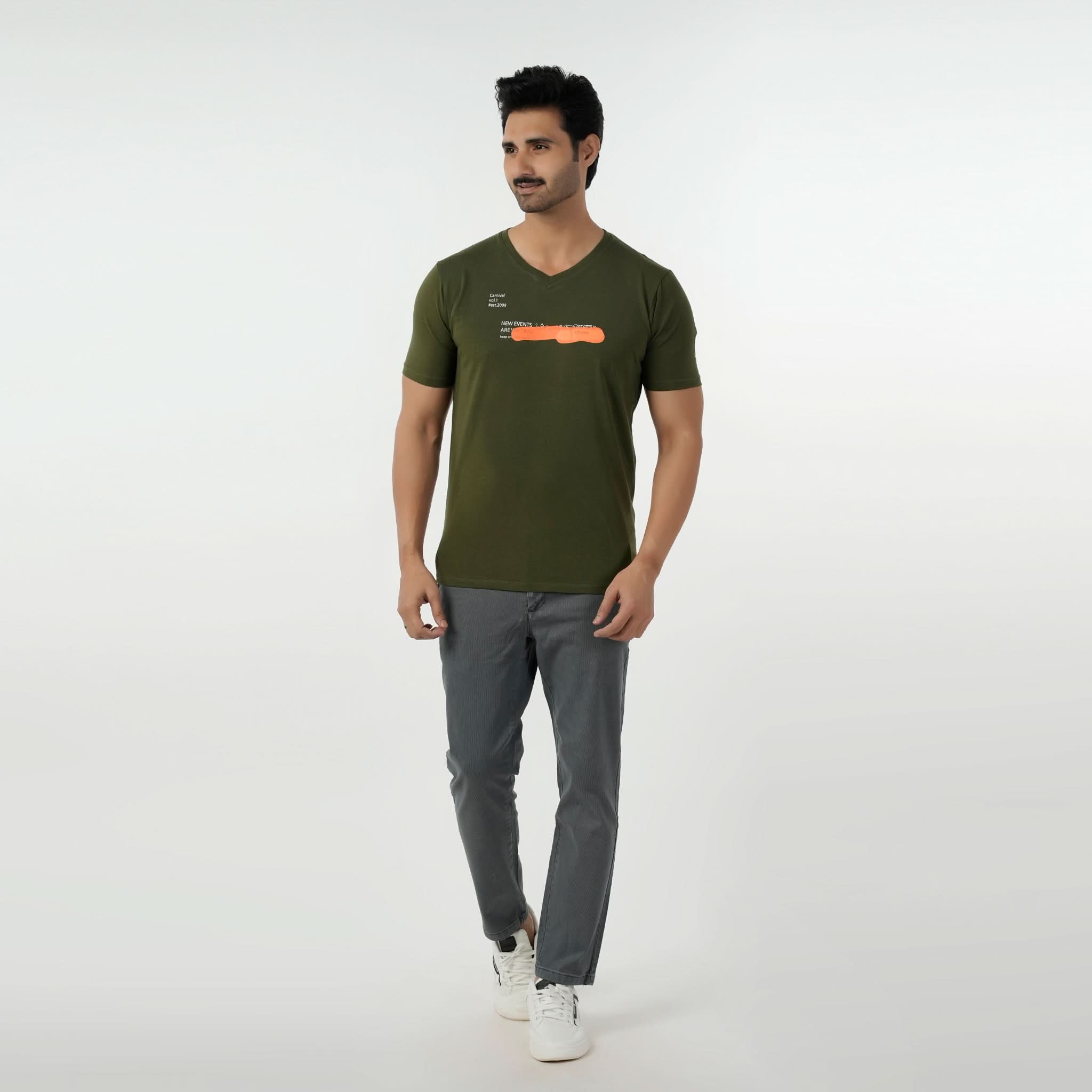 Eminent Men's Round Neck Half Sleeves Printed T-Shirt - Olive Green, Men's T-Shirts & Polos, Eminent, Chase Value