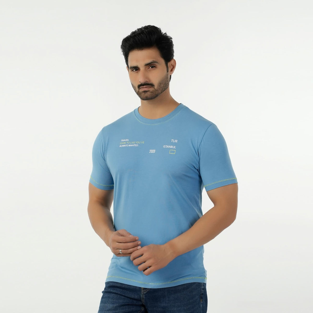 Eminent Men's Round Neck Half Sleeves Printed T-Shirt - Blue, Men's T-Shirts & Polos, Eminent, Chase Value