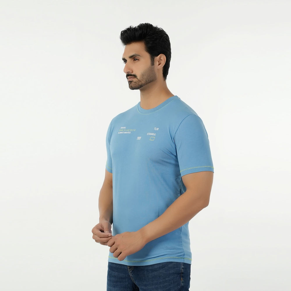 Eminent Men's Round Neck Half Sleeves Printed T-Shirt - Blue, Men's T-Shirts & Polos, Eminent, Chase Value