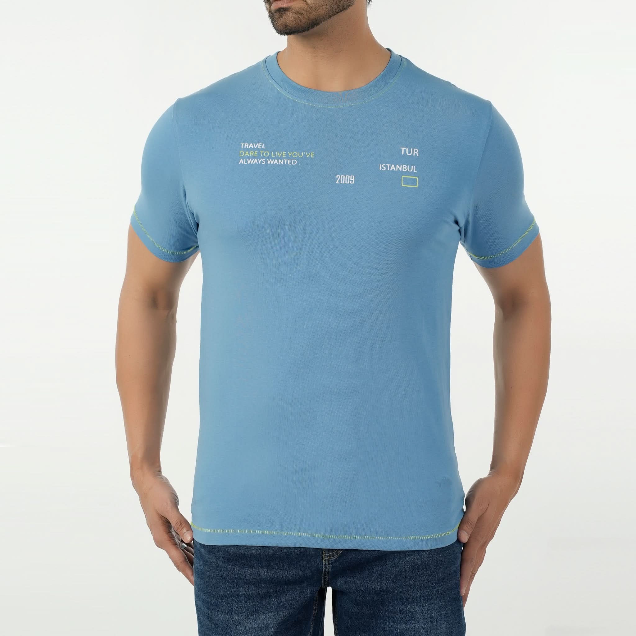 Eminent Men's Round Neck Half Sleeves Printed T-Shirt - Blue, Men's T-Shirts & Polos, Eminent, Chase Value