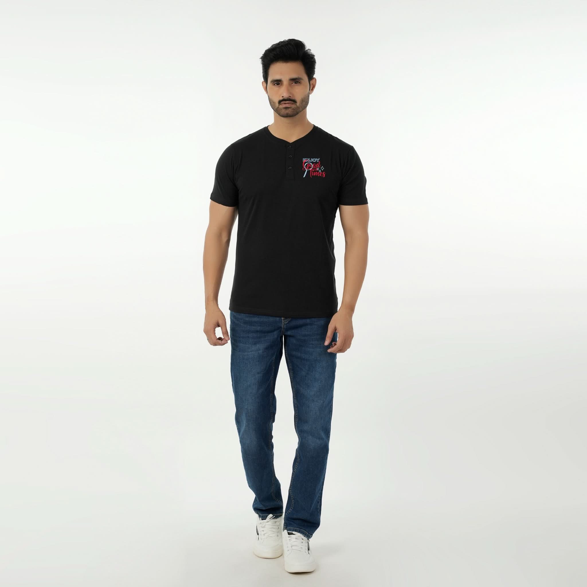 Men's Eminent Round Neck Half Sleeves Printed T-Shirt - Black, Men's T-Shirts & Polos, Eminent, Chase Value