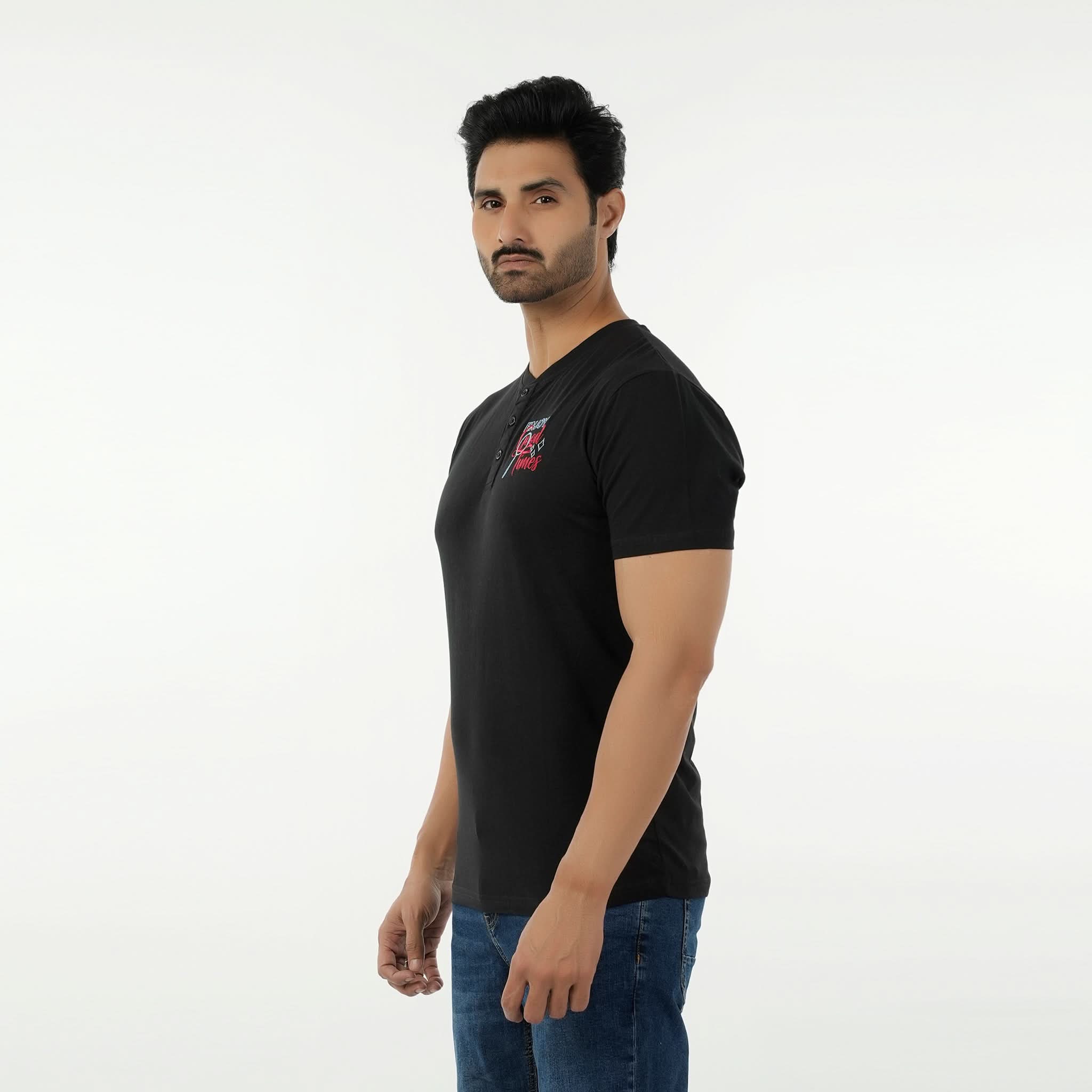 Men's Eminent Round Neck Half Sleeves Printed T-Shirt - Black, Men's T-Shirts & Polos, Eminent, Chase Value