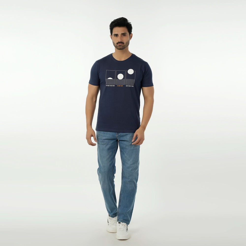 Eminent Men's Round Neck Half Sleeves Printed T-Shirt - Mid Blue, Men's T-Shirts & Polos, Eminent, Chase Value