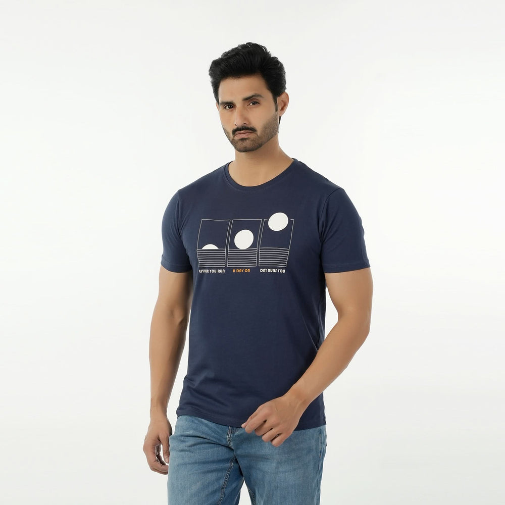 Eminent Men's Round Neck Half Sleeves Printed T-Shirt - Mid Blue, Men's T-Shirts & Polos, Eminent, Chase Value