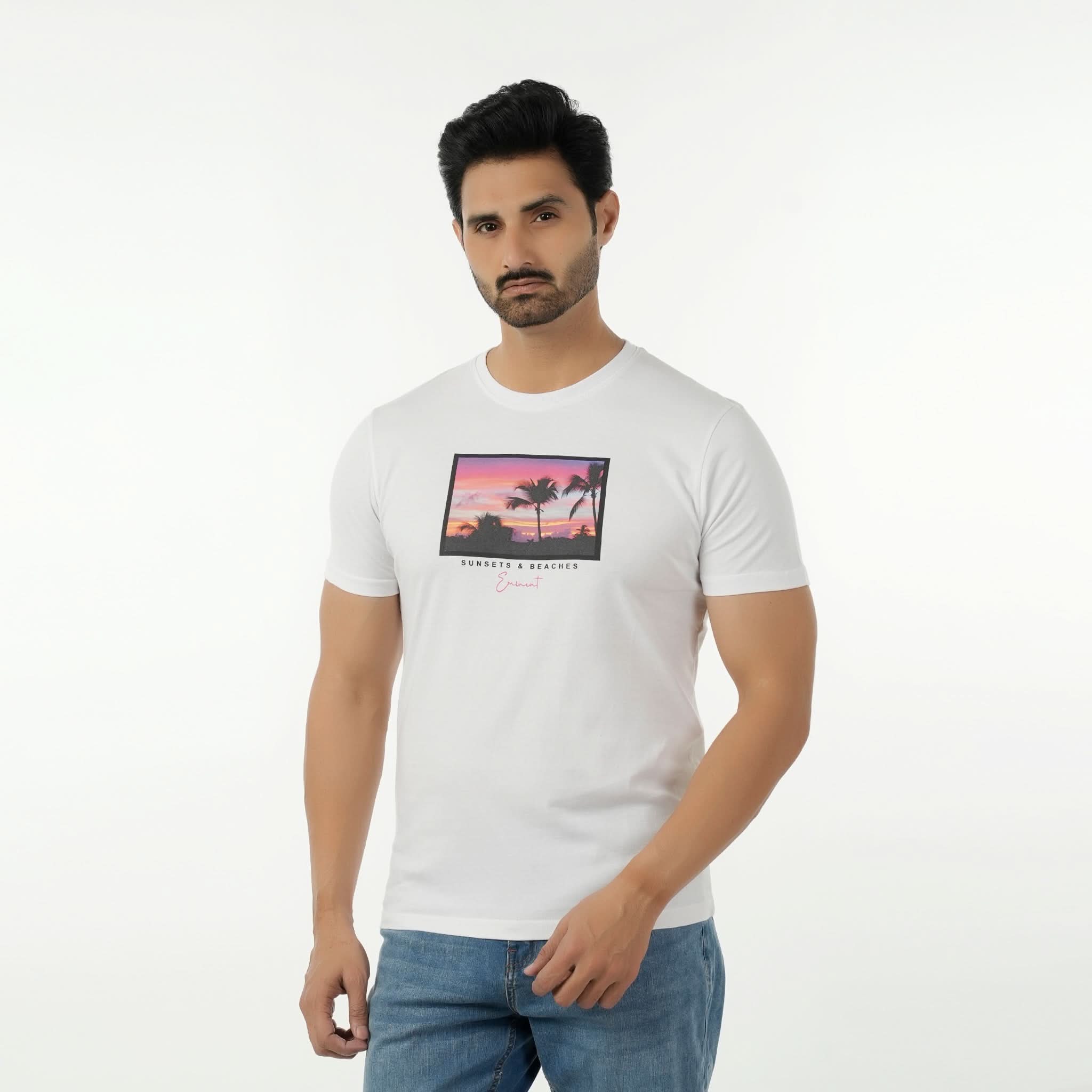 Eminent Men's Round Neck Half Sleeves Printed T-Shirt - White, Men's T-Shirts & Polos, Eminent, Chase Value