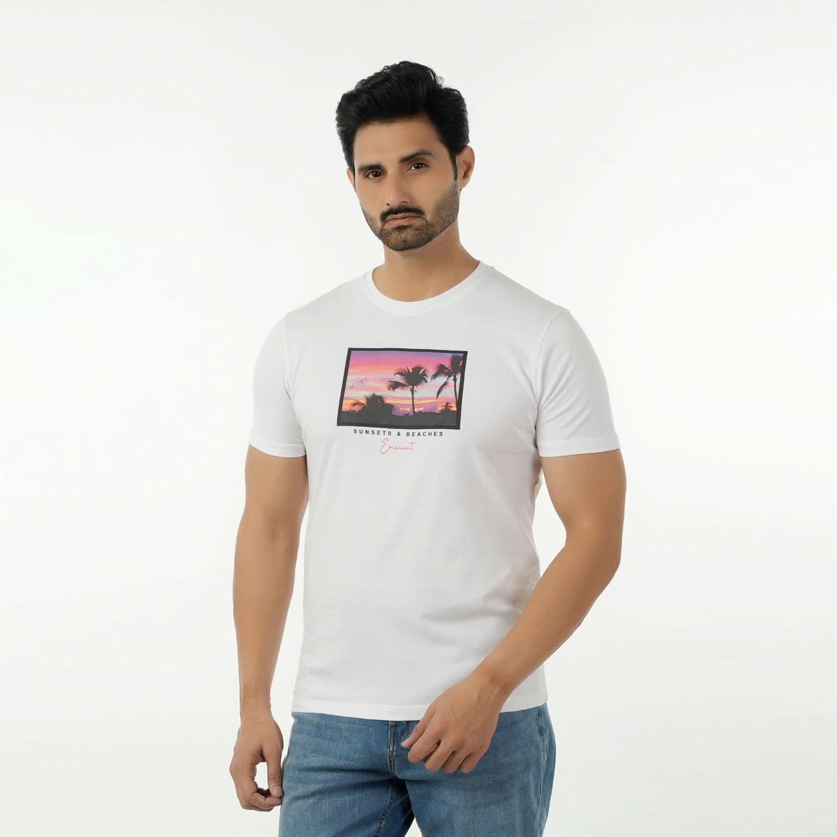 Eminent Men's Round Neck Half Sleeves Printed T-Shirt - White, Men's T-Shirts & Polos, Eminent, Chase Value