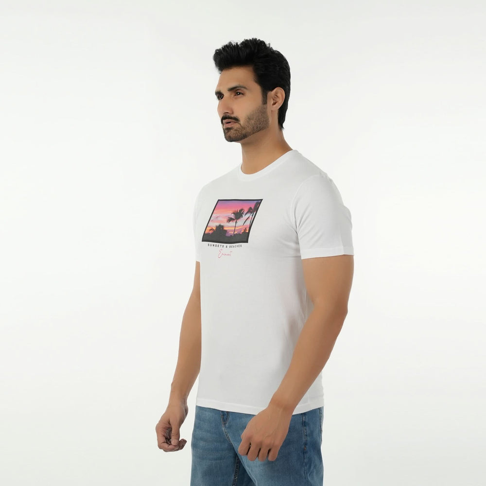 Eminent Men's Round Neck Half Sleeves Printed T-Shirt - White, Men's T-Shirts & Polos, Eminent, Chase Value