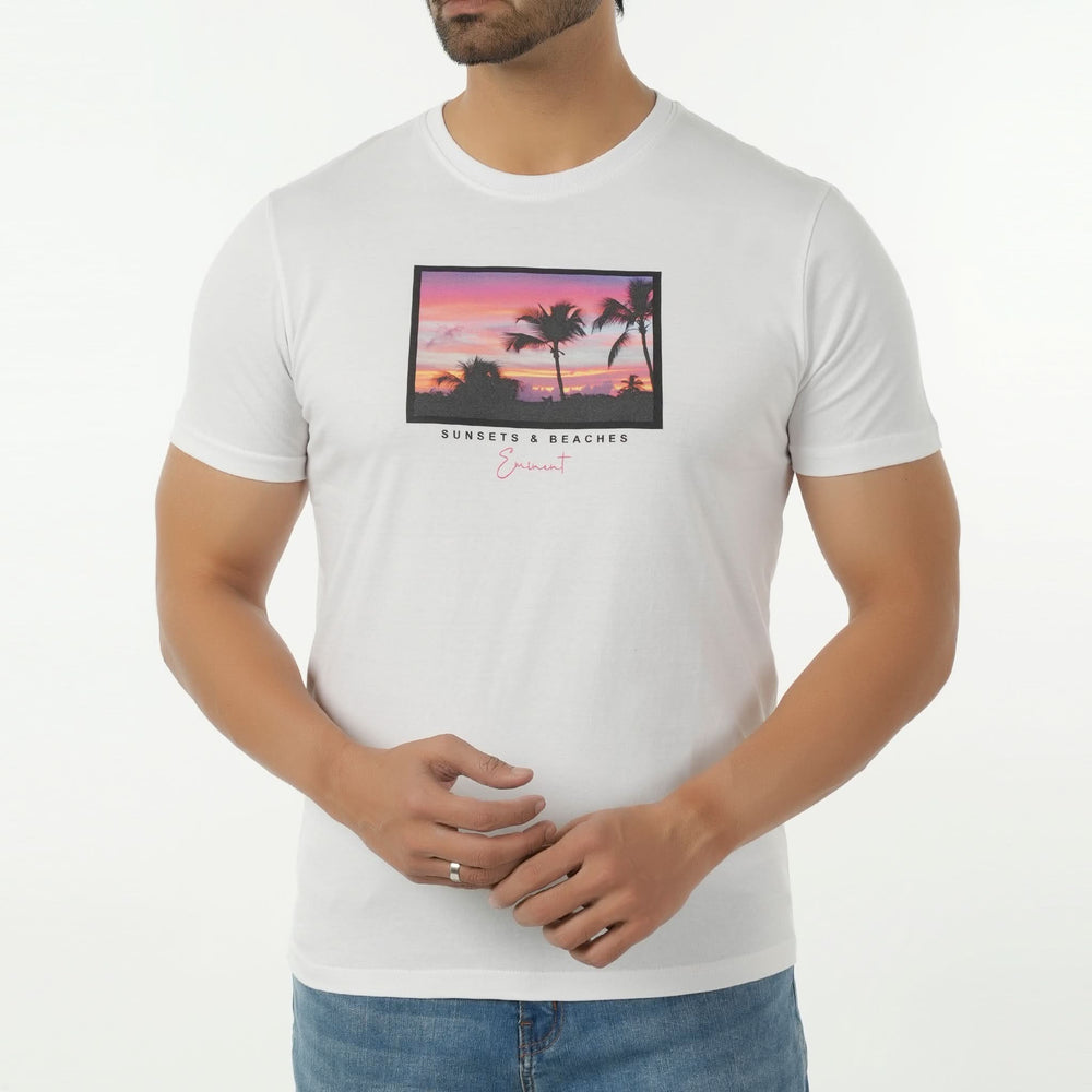 Eminent Men's Round Neck Half Sleeves Printed T-Shirt - White, Men's T-Shirts & Polos, Eminent, Chase Value