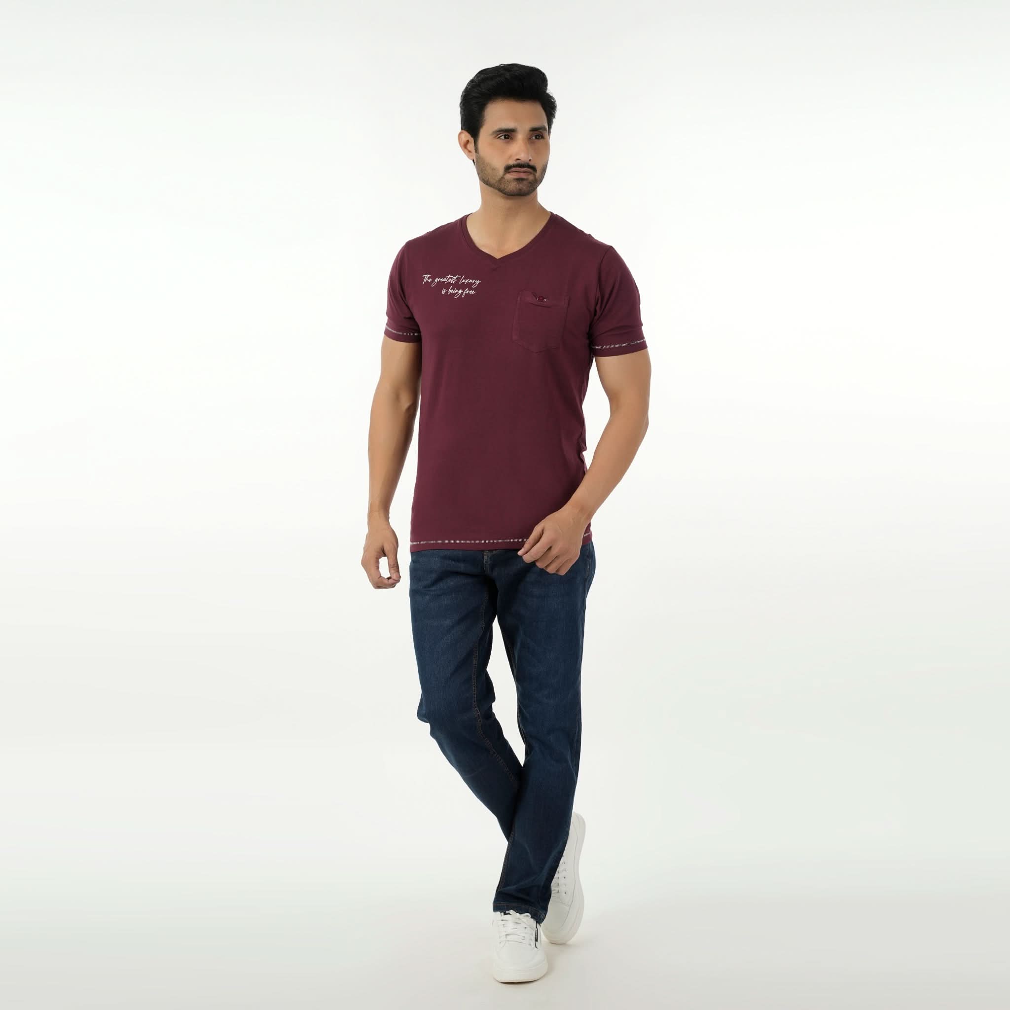 Eminent Men's Round Neck Half Sleeves Printed T-Shirt - Maroon, Men's T-Shirts & Polos, Eminent, Chase Value