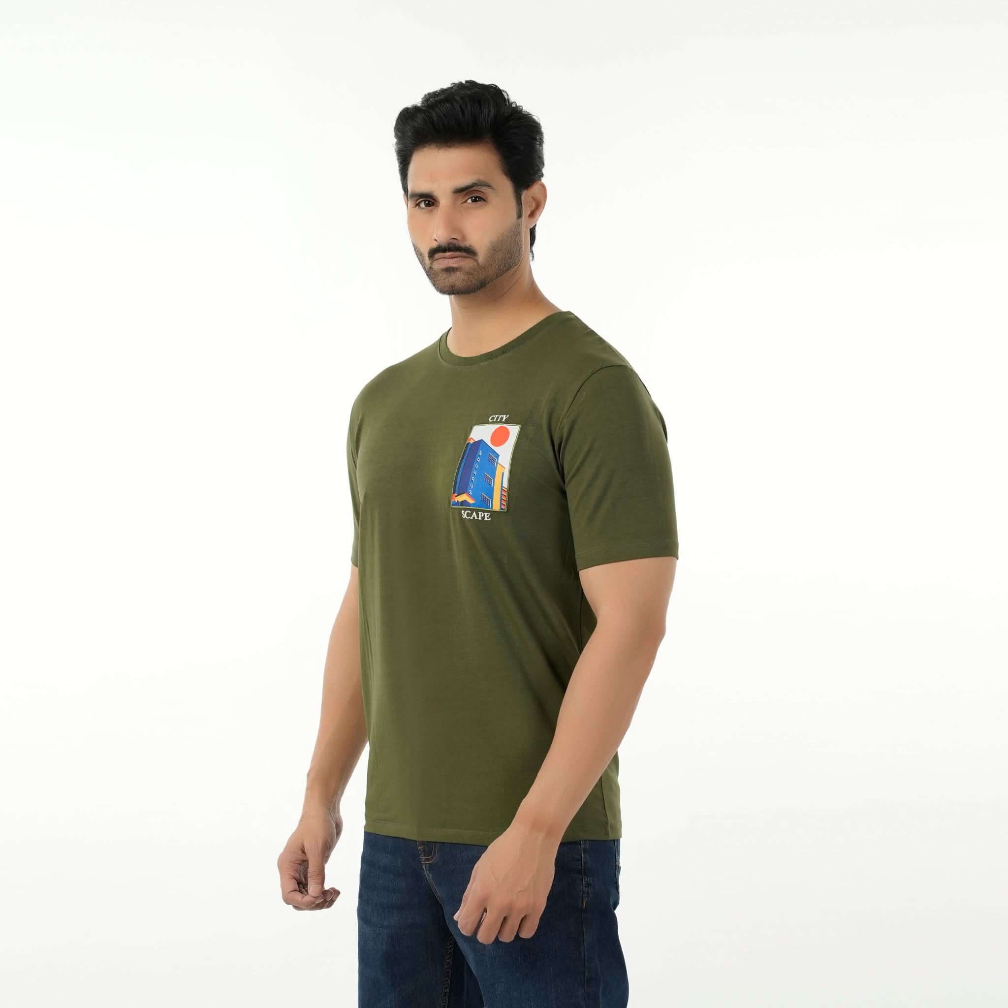 Men's Eminent Round Neck Half Sleeves Printed T-Shirt - Olive Green, Men's T-Shirts & Polos, Eminent, Chase Value