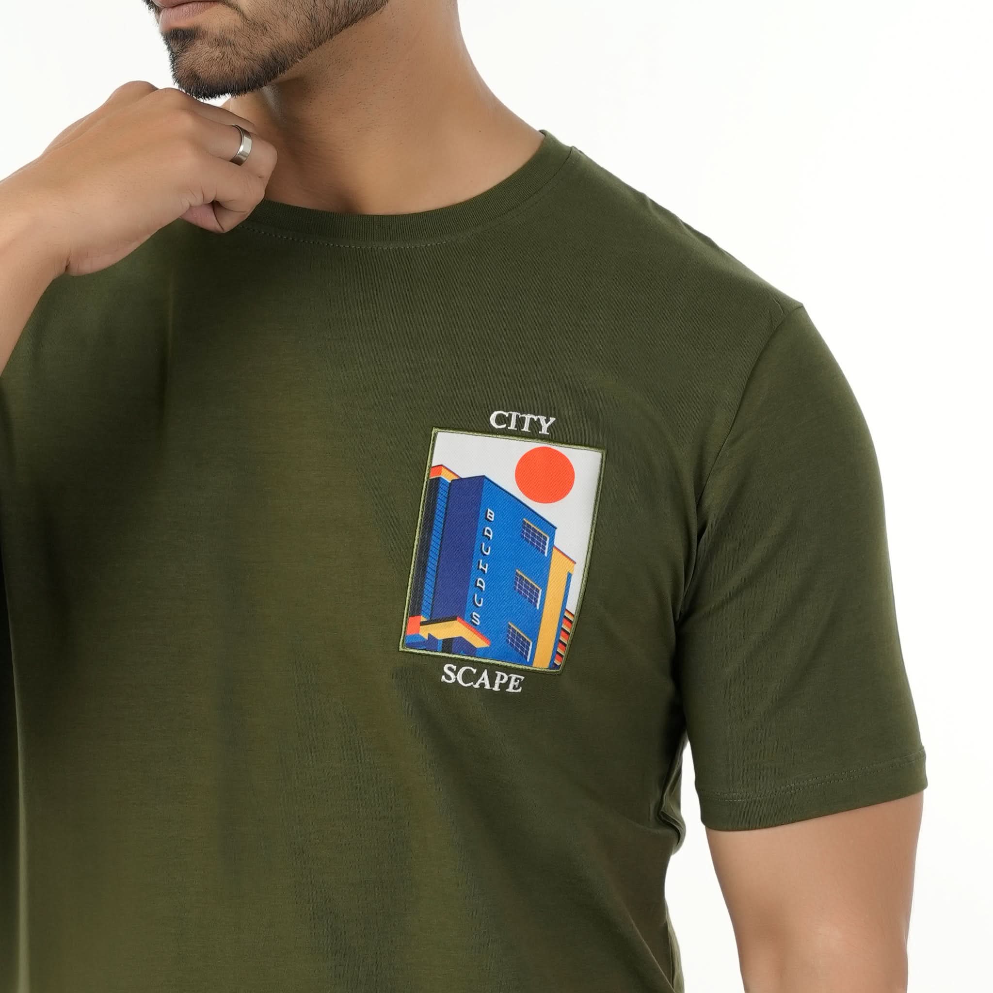 Men's Eminent Round Neck Half Sleeves Printed T-Shirt - Olive Green, Men's T-Shirts & Polos, Eminent, Chase Value