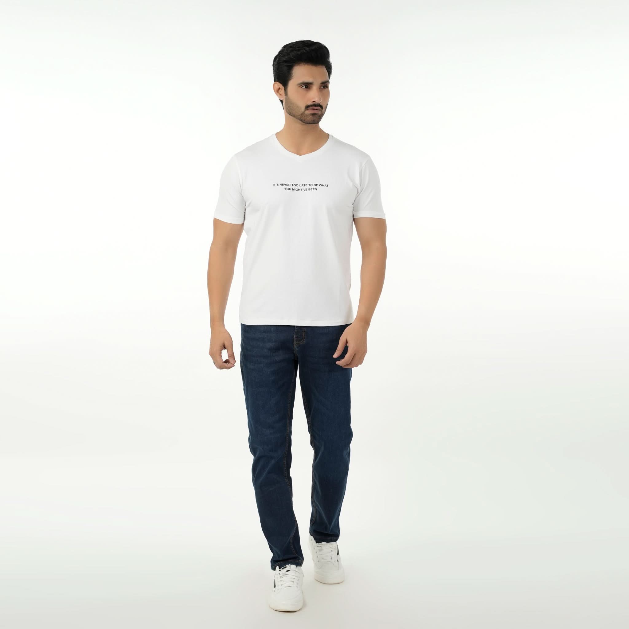 Eminent Men's Round Neck Half Sleeves Printed T Shirt - Off White, Men's T-Shirts & Polos, Eminent, Chase Value
