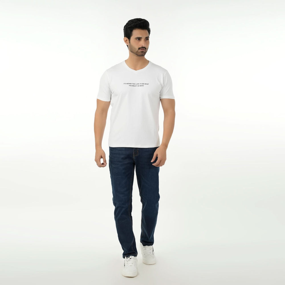 Eminent Men's Round Neck Half Sleeves Printed T Shirt - Off White, Men's T-Shirts & Polos, Eminent, Chase Value