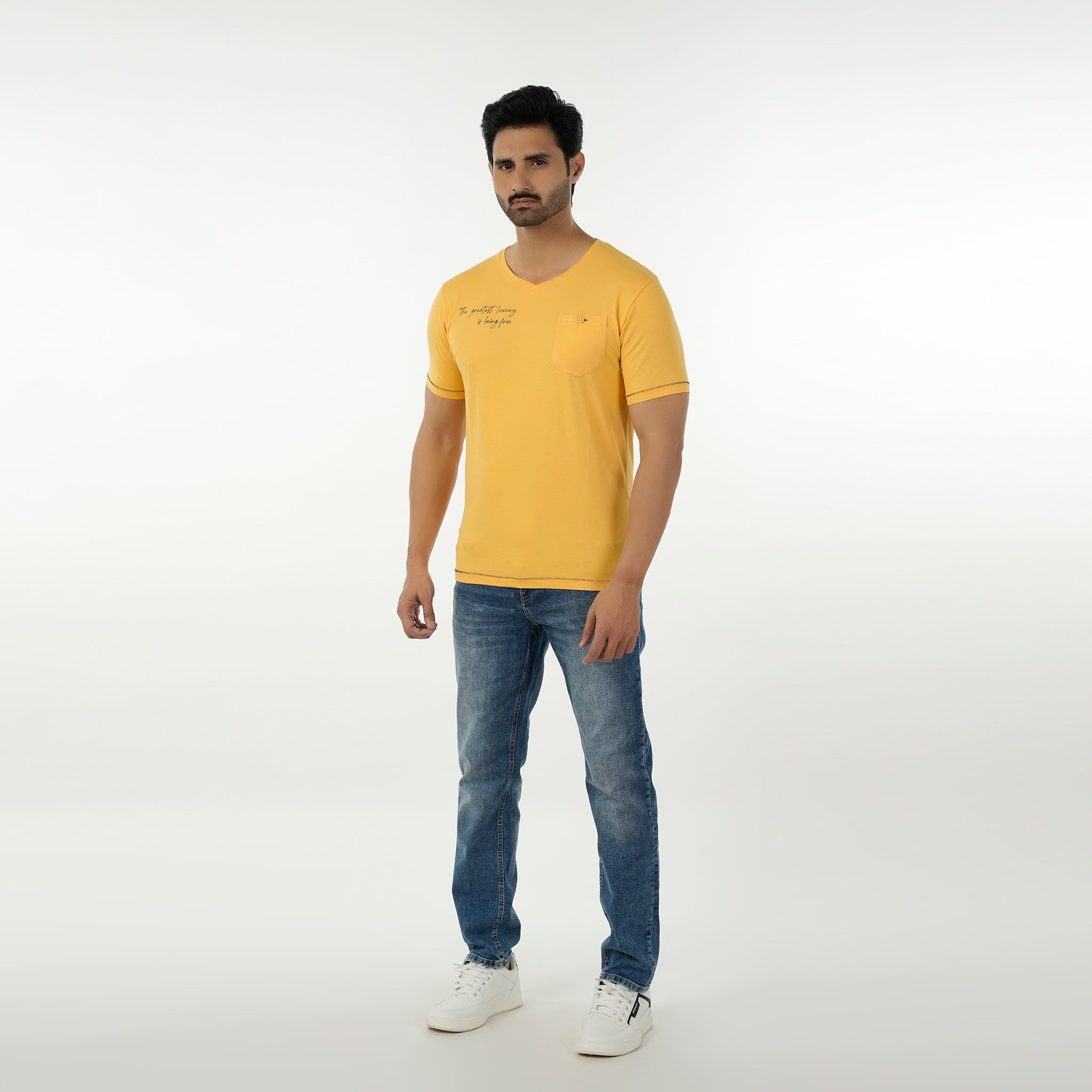 Eminent Men's Round Neck Half Sleeves Printed T-Shirt - Yellow, Men's T-Shirts & Polos, Eminent, Chase Value
