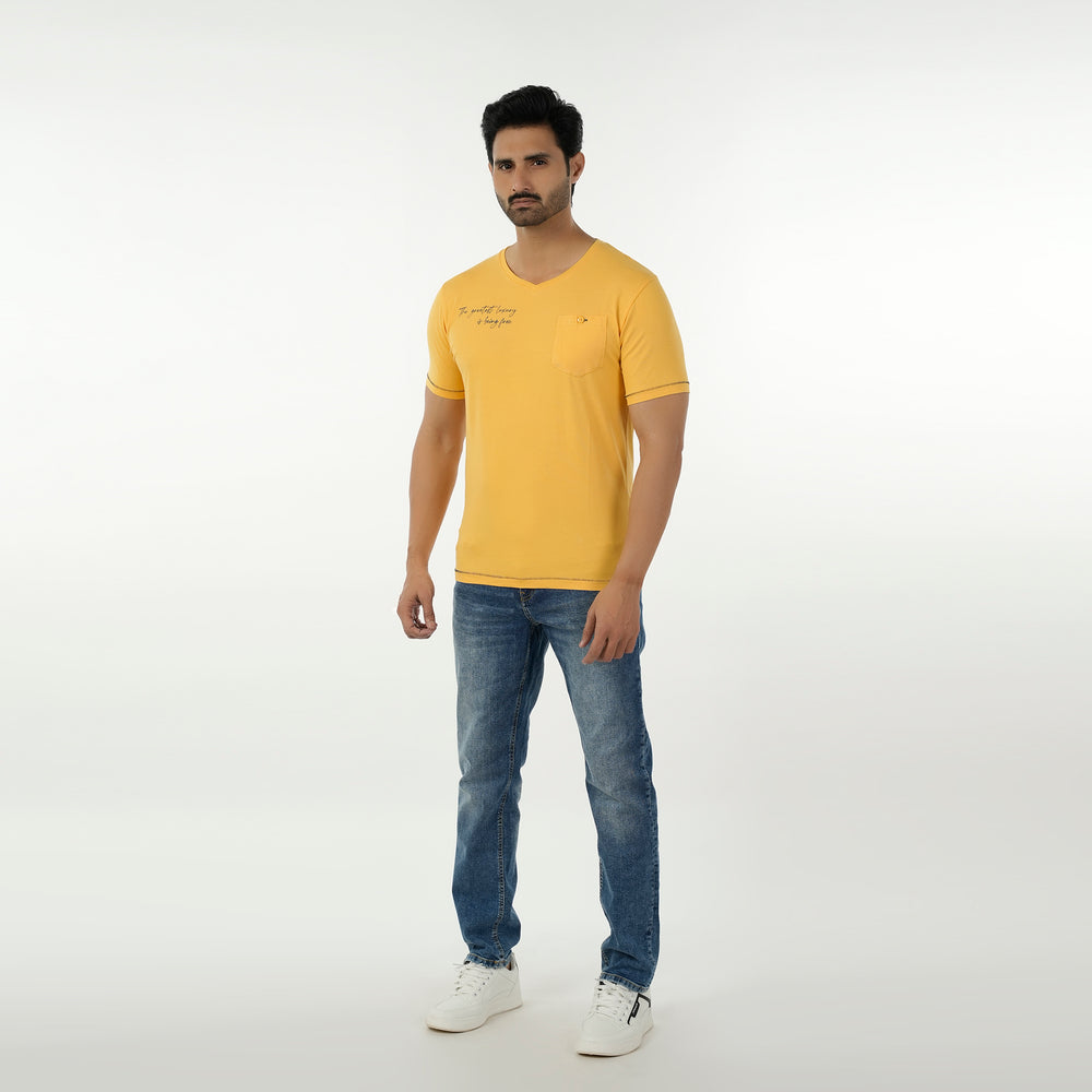 Eminent Men's Round Neck Half Sleeves Printed T-Shirt - Yellow, Men's T-Shirts & Polos, Eminent, Chase Value