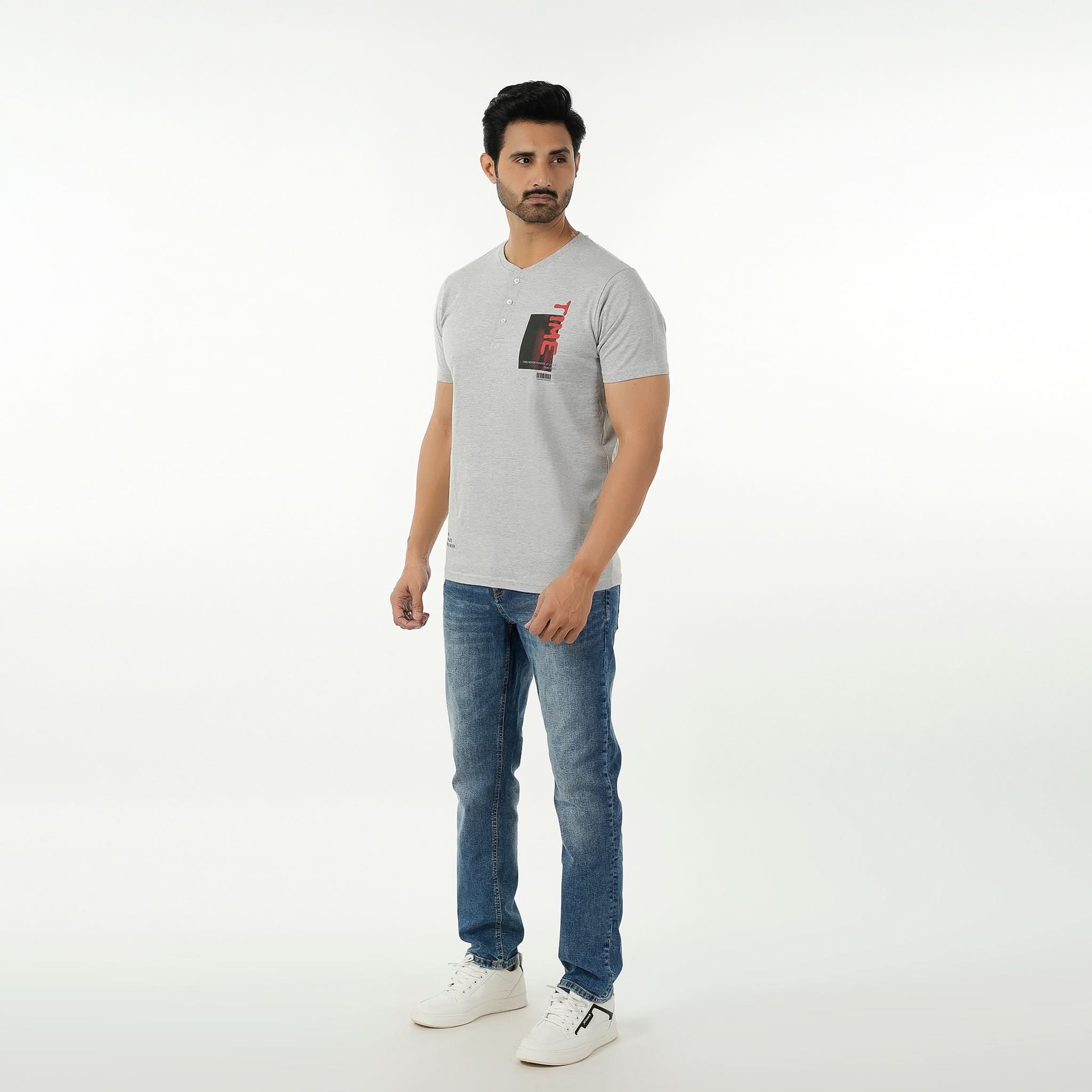 Eminent Men's Round Neck Half Sleeves Printed T-Shirt - Ash Grey, Men's T-Shirts & Polos, Eminent, Chase Value