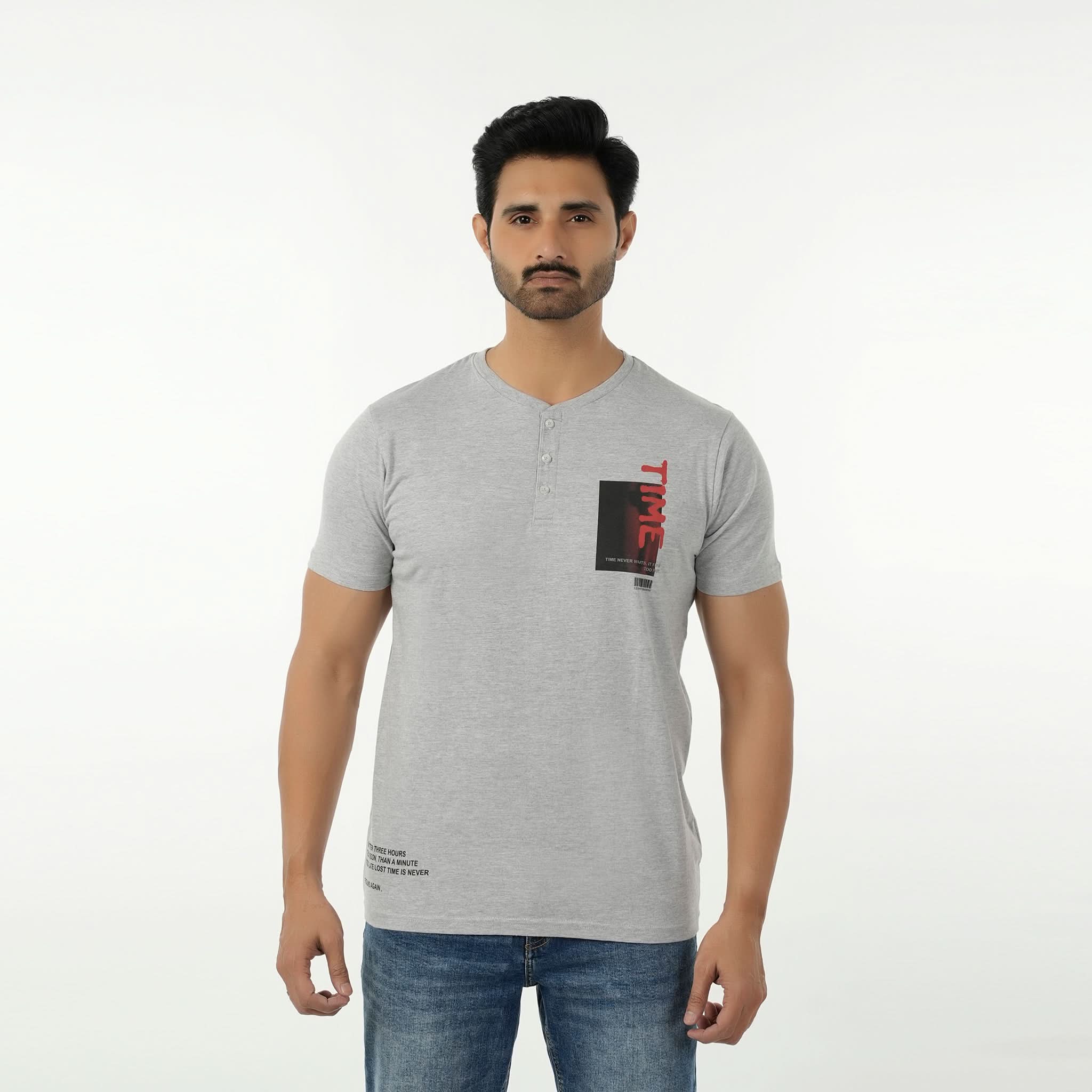 Eminent Men's Round Neck Half Sleeves Printed T-Shirt - Ash Grey, Men's T-Shirts & Polos, Eminent, Chase Value
