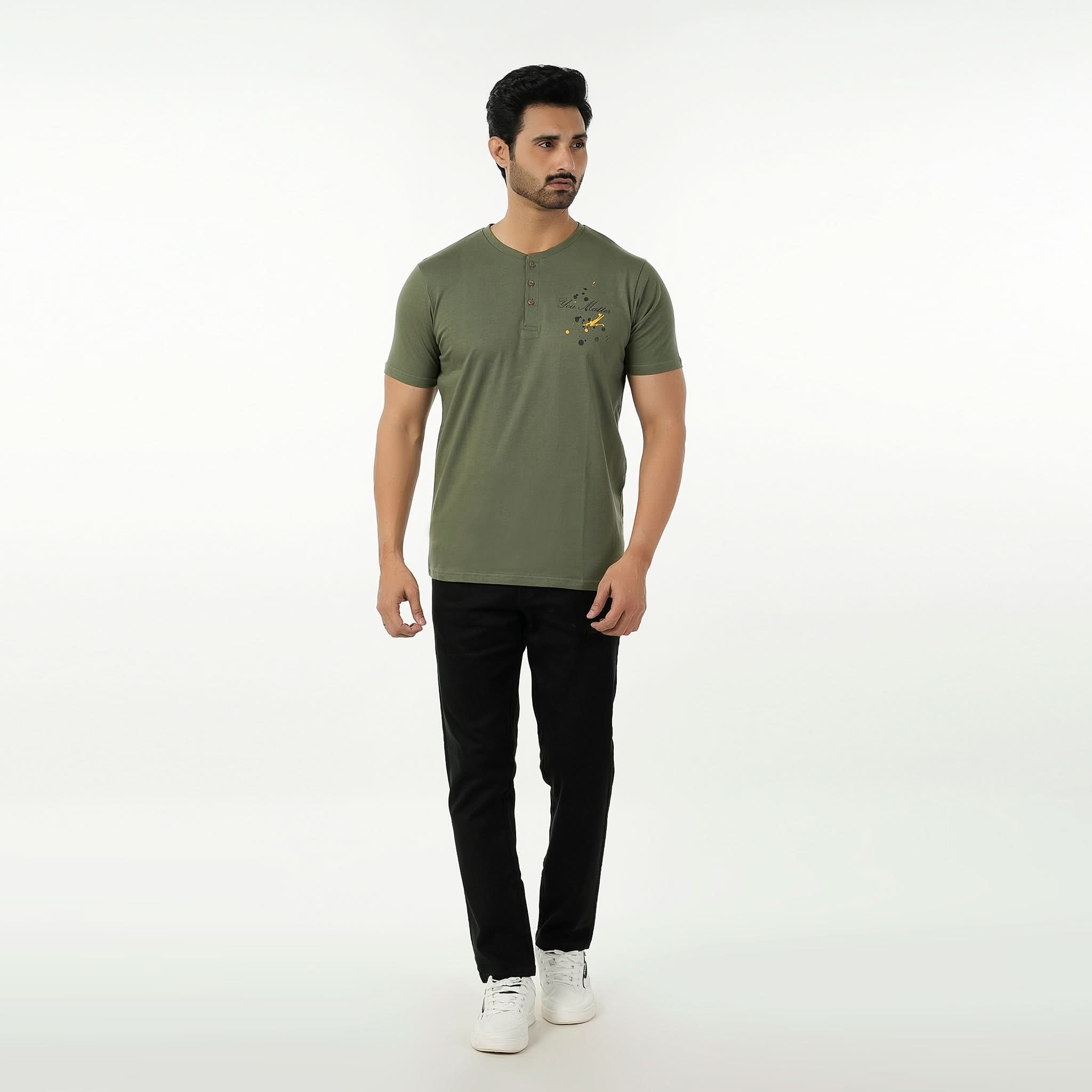 Eminent Men's Round Neck Half Sleeves Printed T-Shirt - Olive Green, Men's T-Shirts & Polos, Eminent, Chase Value