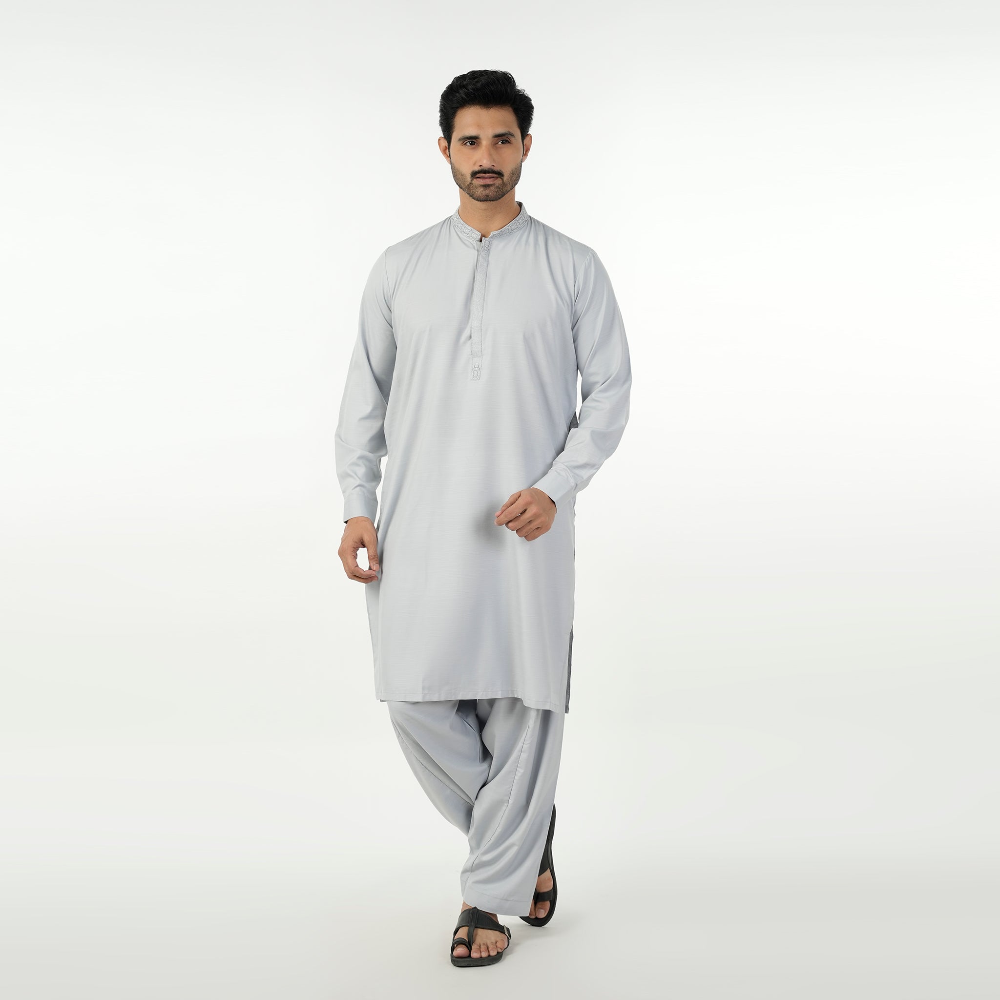 Eminent Men's Embroidered Kurta Shalwar Suit - Silver, Men's Shalwar Kameez, Eminent, Chase Value