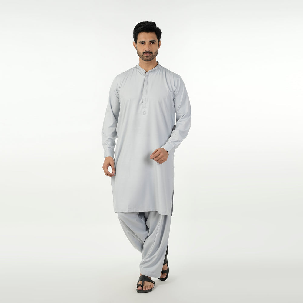 Eminent Men's Embroidered Kurta Shalwar Suit - Silver, Men's Shalwar Kameez, Eminent, Chase Value