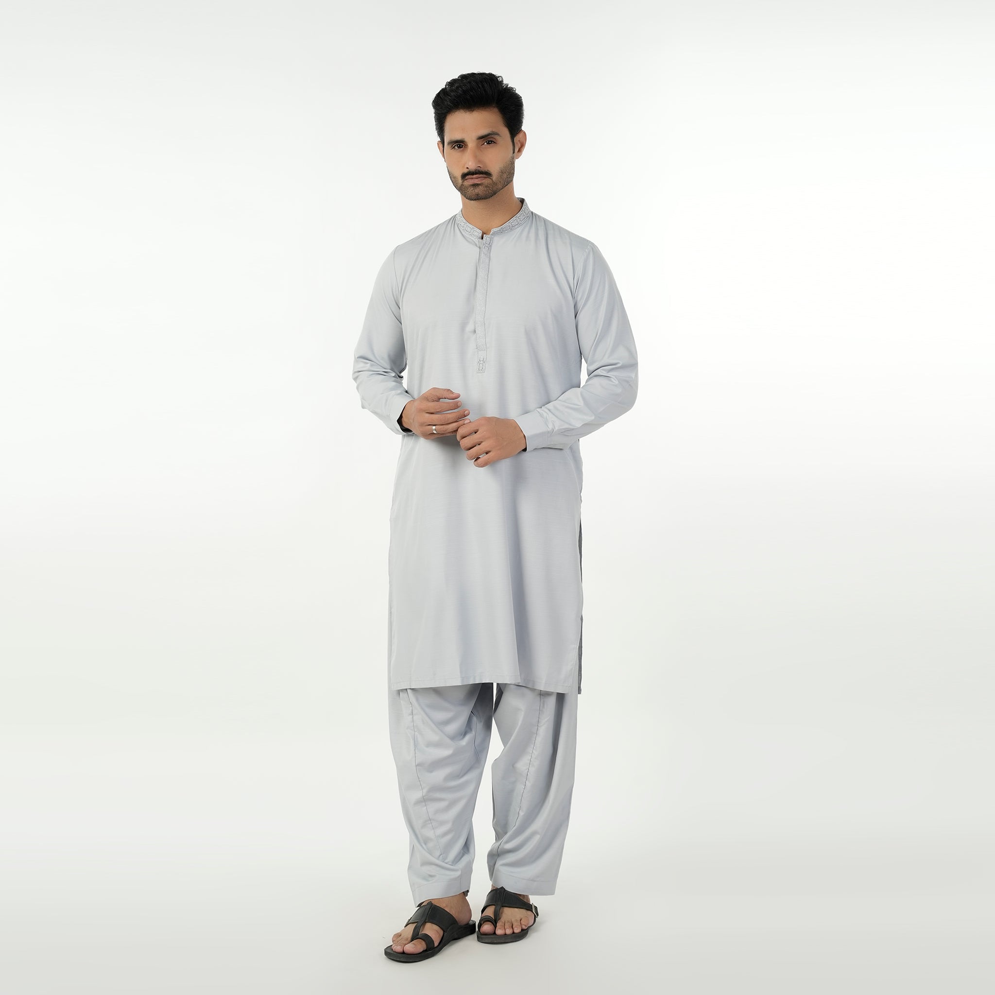 Eminent Men's Embroidered Kurta Shalwar Suit - Silver, Men's Shalwar Kameez, Eminent, Chase Value