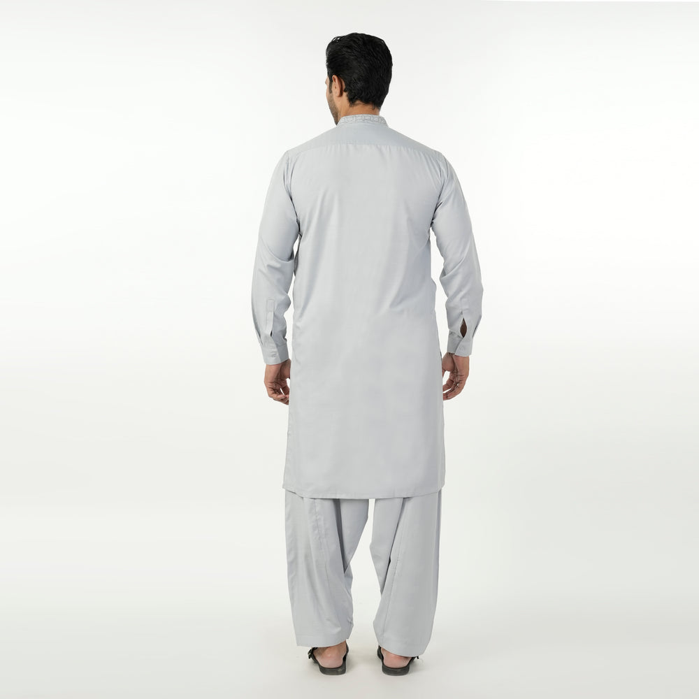 Eminent Men's Embroidered Kurta Shalwar Suit - Silver, Men's Shalwar Kameez, Eminent, Chase Value