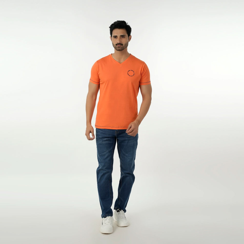 Eminent Men's Round Neck Half Sleeves Printed T-Shirt - Dark Orange, Men's T-Shirts & Polos, Eminent, Chase Value